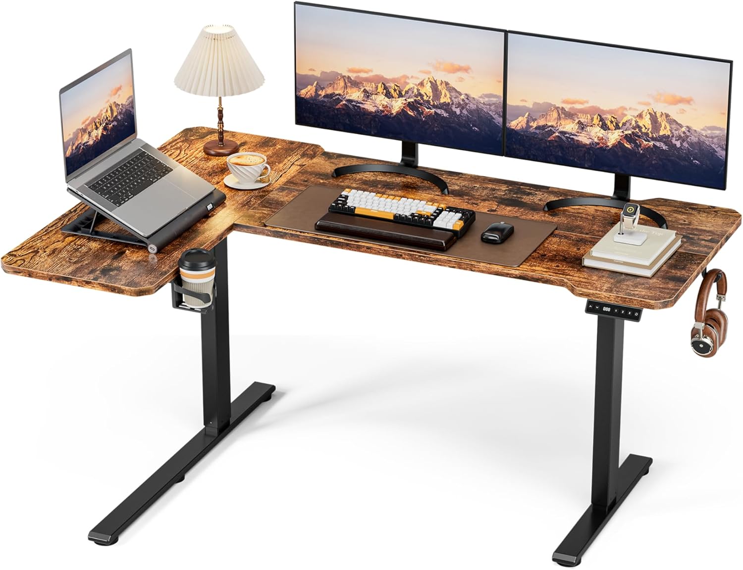 L-shape adjustable standing desk for corner home office