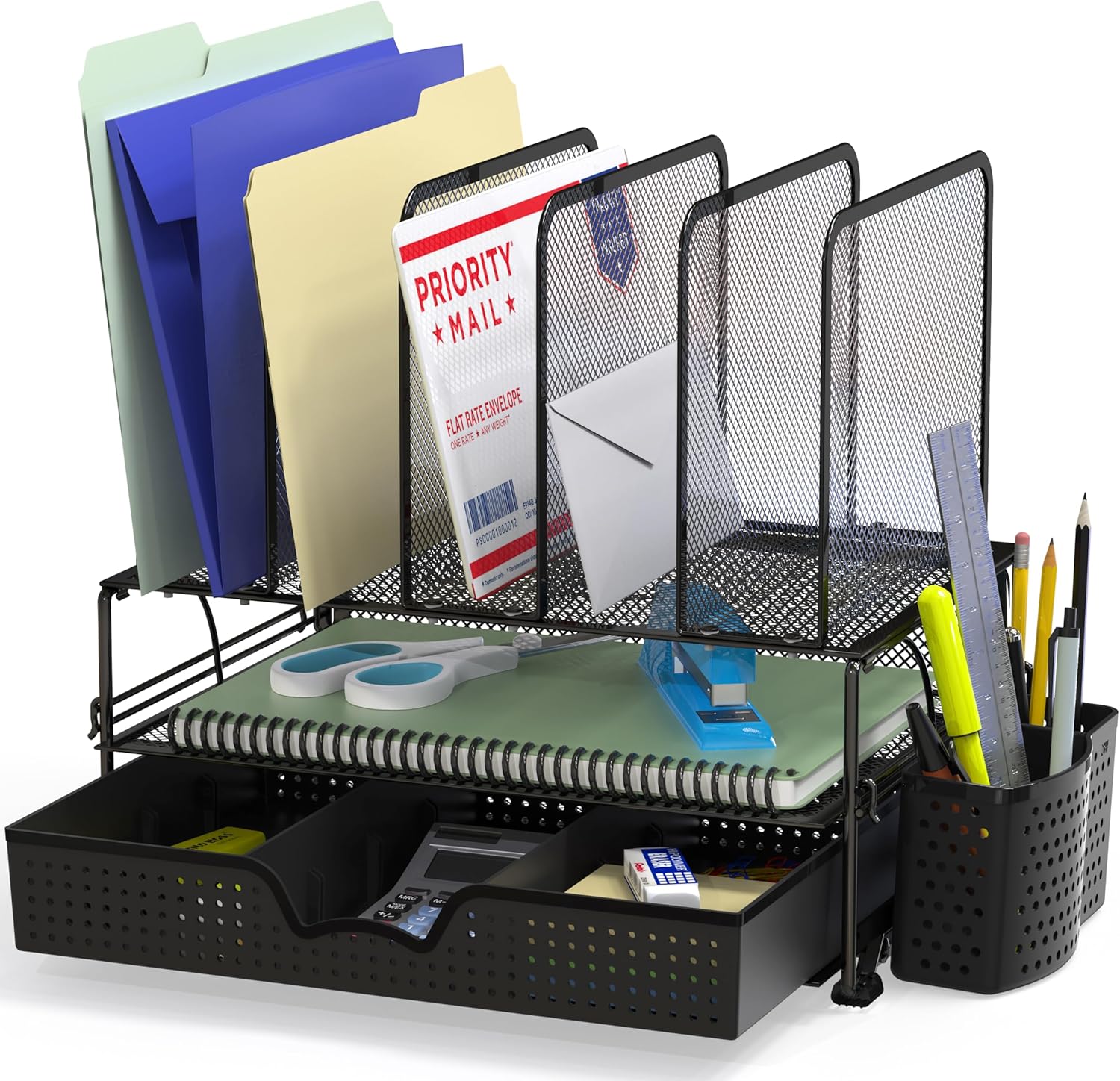 Vertical desk organizer with multiple compartments